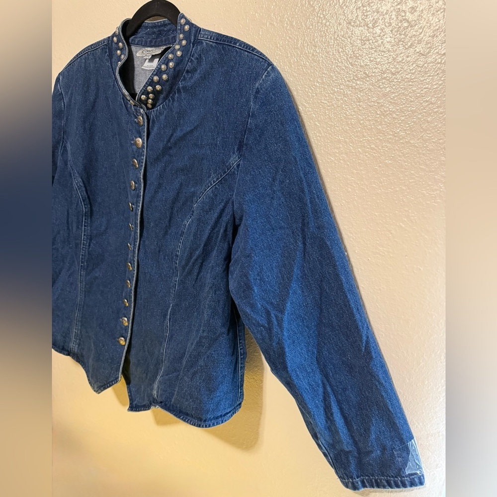 Stonebridge Studded Denim Jacket Women’s 18W Dark Wash Button Front Cotton - Picture 3 of 5